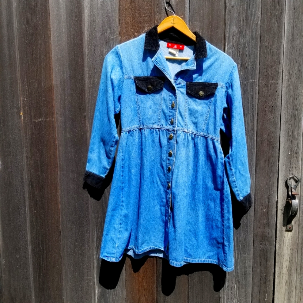 Denim Western Inspired Vintage Corduroy Cuff Dress